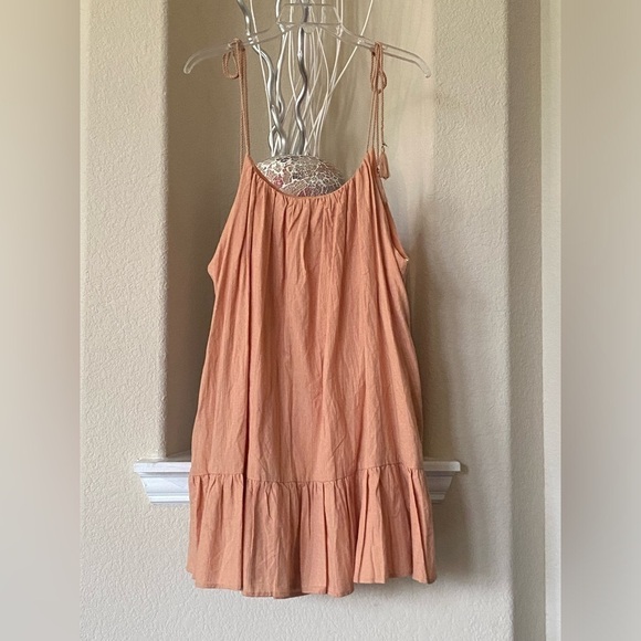 Lulus Dreaming of Sunshine Light Orange Tie-Strap Mini Dress Size L - Picture 2 of 9
